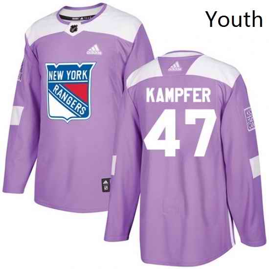 Youth Adidas New York Rangers 47 Steven Kampfer Authentic Purple Fights Cancer Practice NHL Jersey